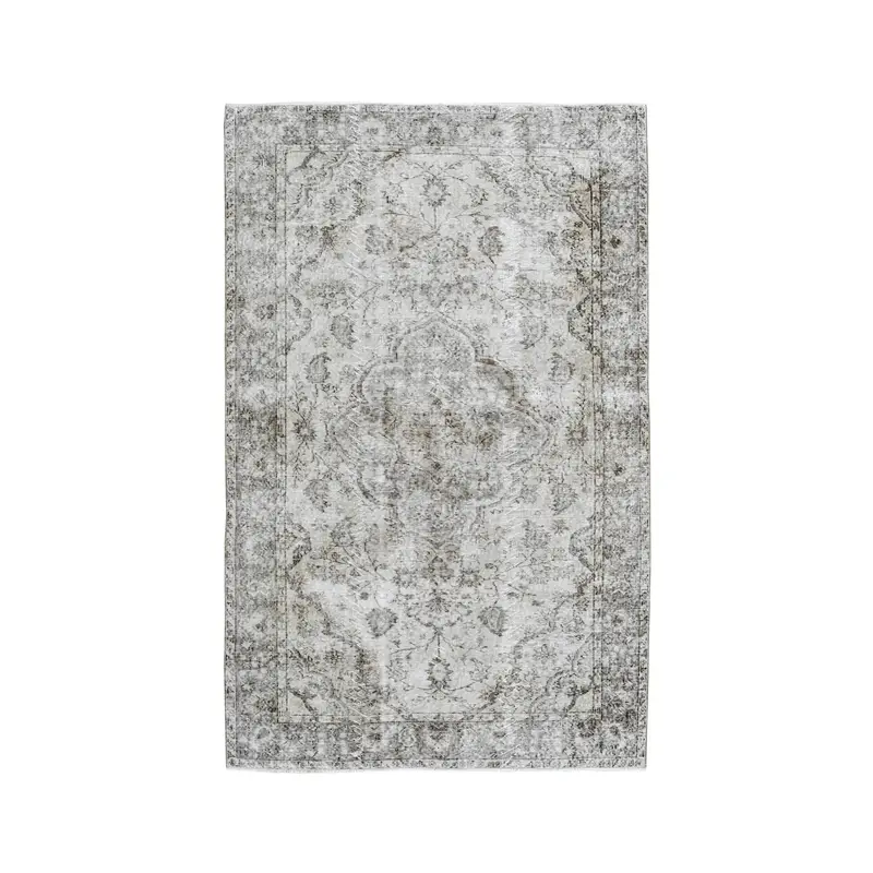Turkish Large Rug 5.4x8.5 ft, Gray White Solid Rug Wool - 1