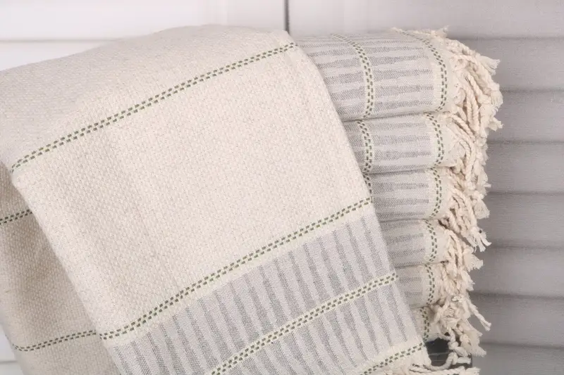 Boyfriend Gift Striped Towel Green-Gray Linen 40x71 Inches