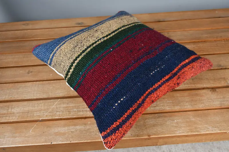 Kilim -Kissen, Boho -Kissenscheinabdeckung, Kissen für Sofa, Kissenbedeckung, Akzentwurfkissen, 12x12 Blaues Kissen, handgefertigtes Wurfkissen Gehäuse - 2