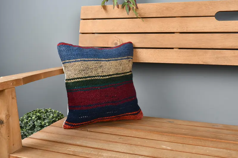 Kilim -Kissen, Boho -Kissenscheinabdeckung, Kissen für Sofa, Kissenbedeckung, Akzentwurfkissen, 12x12 Blaues Kissen, handgefertigtes Wurfkissen Gehäuse - 1