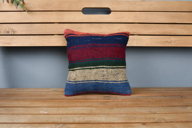 Kilim -Kissen, Boho -Kissenscheinabdeckung, Kissen für Sofa, Kissenbedeckung, Akzentwurfkissen, 12x12 Blaues Kissen, handgefertigtes Wurfkissen Gehäuse - 6