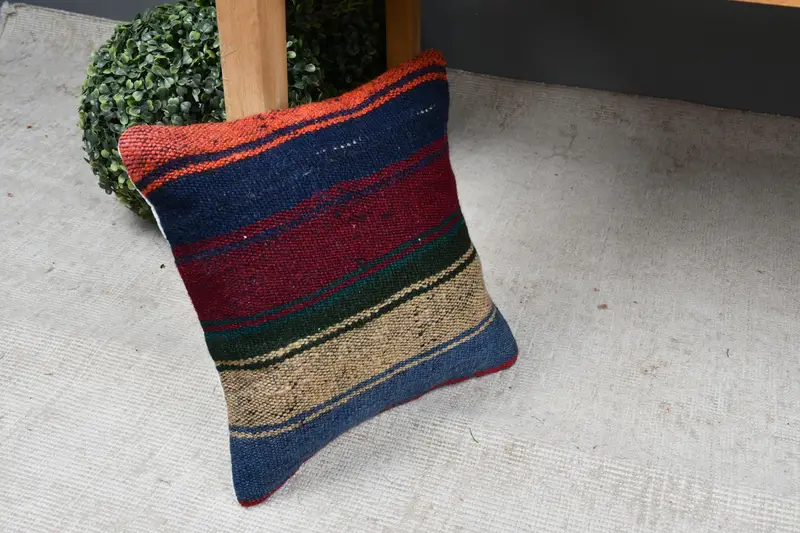 Kilim -Kissen, Boho -Kissenscheinabdeckung, Kissen für Sofa, Kissenbedeckung, Akzentwurfkissen, 12x12 Blaues Kissen, handgefertigtes Wurfkissen Gehäuse - 7