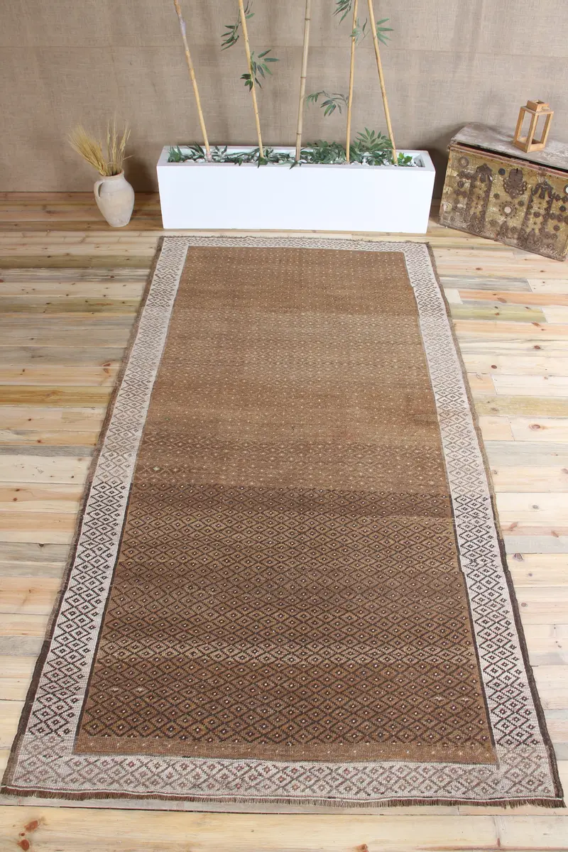 5x9,8 ft Vintage Teppich, türkischer großer Teppich, braun beige geometrischer Teppich - 1
