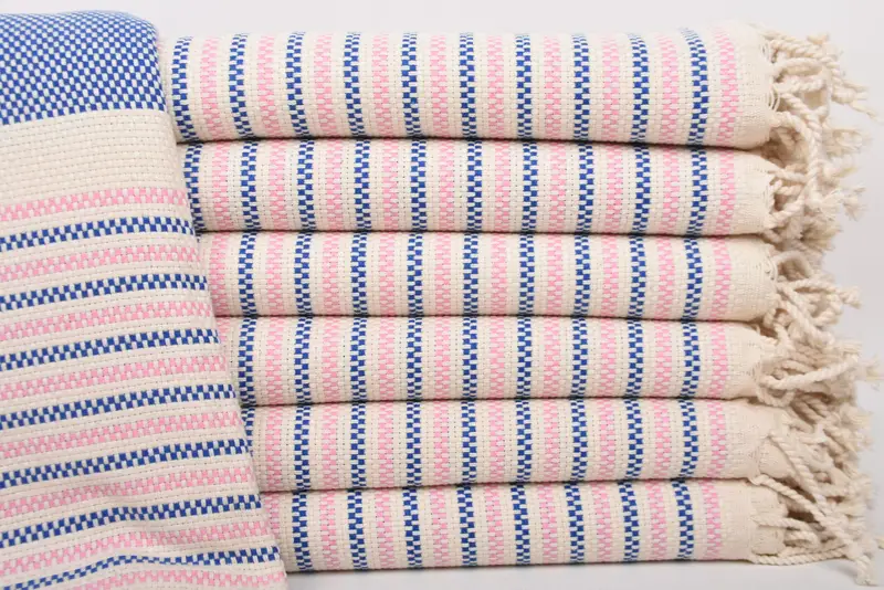 Geometric Towel Turkish Bath Pink-Sax Blue Cotton Towel, 40x71 Inches