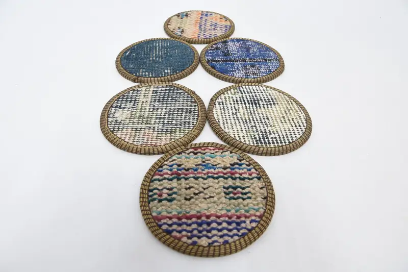 Blue and Beige Kilim Coasters, Unique Ethnic Drink Coasters