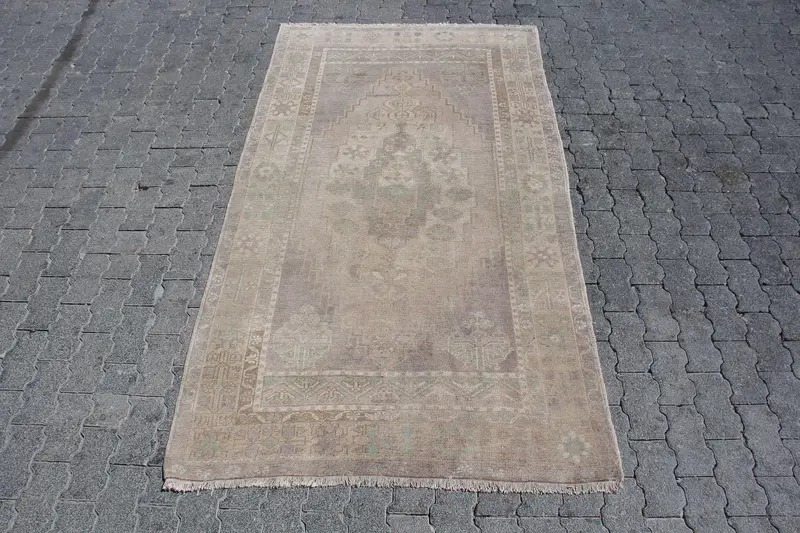 5.6x7.2 ft Vintage Rug, Turkish Large Rug, Gray Green Plants & trees Wool Rug - 1