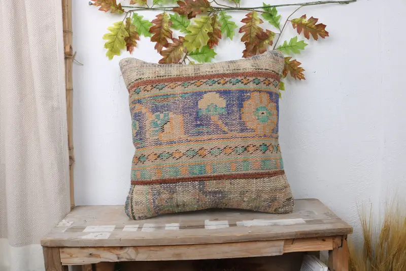 Art Deco Pillow Cover, Pastel Pillow Case, 20x20 Blue Pillow Cover, Pillow for Couch, Home Decor Pillow, Kilim Pillow Cover, Cushion Cover - 1