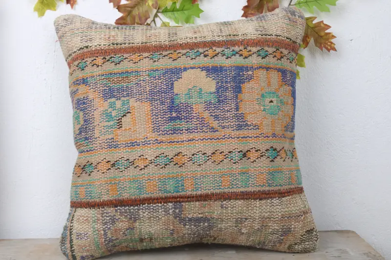Art Deco Pillow Cover, Pastel Pillow Case, 20x20 Blue Pillow Cover, Pillow for Couch, Home Decor Pillow, Kilim Pillow Cover, Cushion Cover - 2