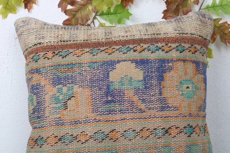 Art Deco Pillow Cover, Pastel Pillow Case, 20x20 Blue Pillow Cover, Pillow for Couch, Home Decor Pillow, Kilim Pillow Cover, Cushion Cover - 4