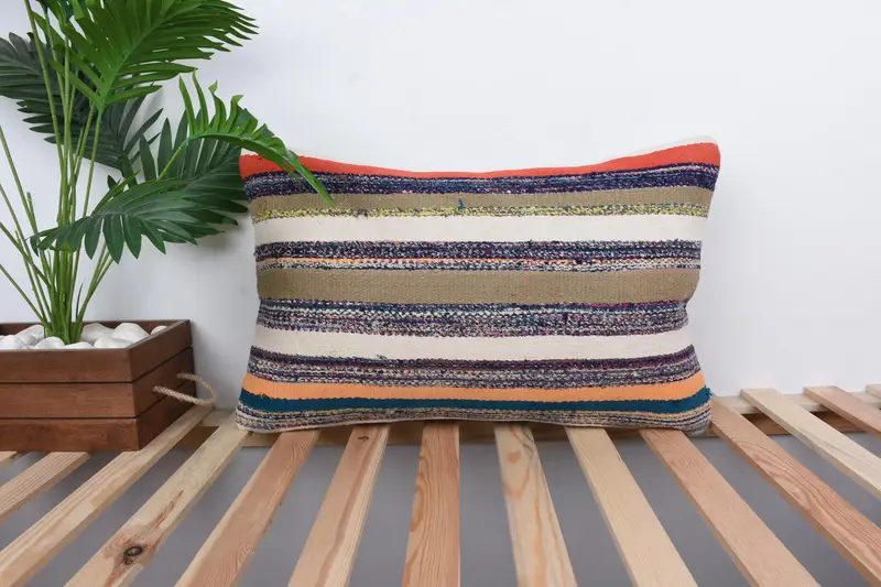 Boho Pillow, Turkish Pillow, Wool Kilim Pillow Cushion Cover, Boho Pillow Sham Cover, Toss Cushion, Pillow Sham, 16x24 Brown Pillow, Seat Pillow - 1