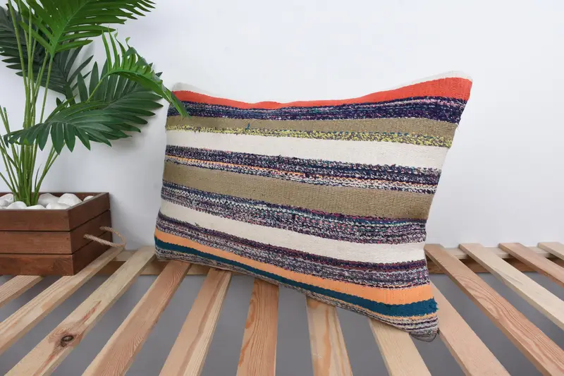 Boho Pillow, Turkish Pillow, Wool Kilim Pillow Cushion Cover, Boho Pillow Sham Cover, Toss Cushion, Pillow Sham, 16x24 Brown Pillow, Seat Pillow - 5