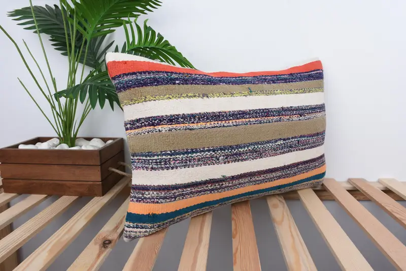 Boho Pillow, Turkish Pillow, Wool Kilim Pillow Cushion Cover, Boho Pillow Sham Cover, Toss Cushion, Pillow Sham, 16x24 Brown Pillow, Seat Pillow - 4
