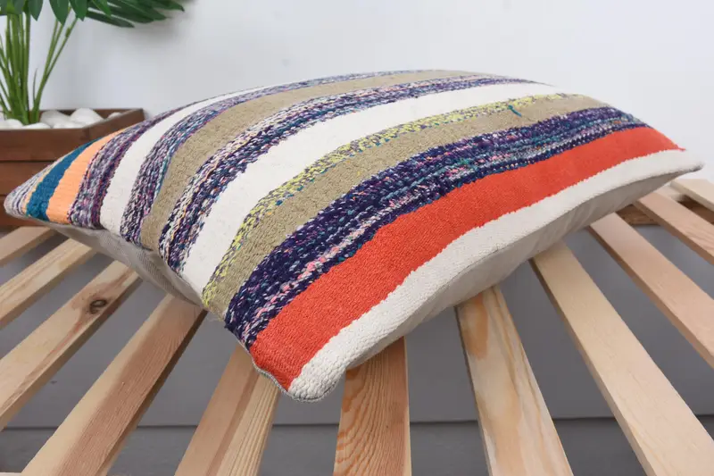 Boho Pillow, Turkish Pillow, Wool Kilim Pillow Cushion Cover, Boho Pillow Sham Cover, Toss Cushion, Pillow Sham, 16x24 Brown Pillow, Seat Pillow - 6