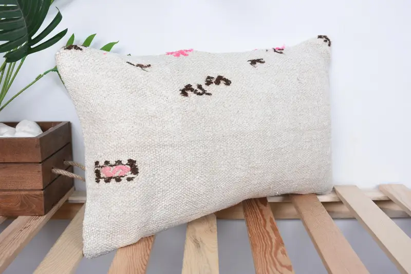 Vintage Pillow, Turkish Pillow, Boho Throw Cushion Cover, Farmhouse Cushion Case, Ethnical Kilim Rug Pillow, 12x20 White Pillow Sham, Cushion Case - 4