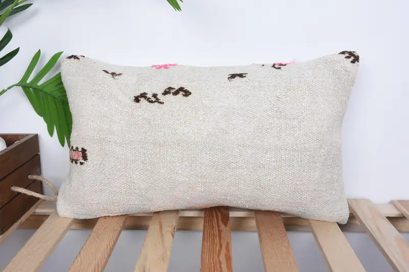 Vintage Pillow, Turkish Pillow, Boho Throw Cushion Cover, Farmhouse Cushion Case, Ethnical Kilim Rug Pillow, 12x20 White Pillow Sham, Cushion Case - 1