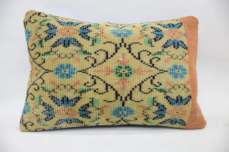 Turkish Pillow, Cushion Case, 16x24 Yellow Pillow Case, Authentic Cushion Cover, Gift Pillow, Chair Cushion Case, Antique Pillows - 1