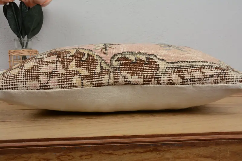 Throw Kilim Pillow, Vintage Pillow, Yoga Pillow Cover, Floor Pillow Case, 12x20 Beige Pillow Case, Ethnical Kilim Rug Pillow, Pillow - 5