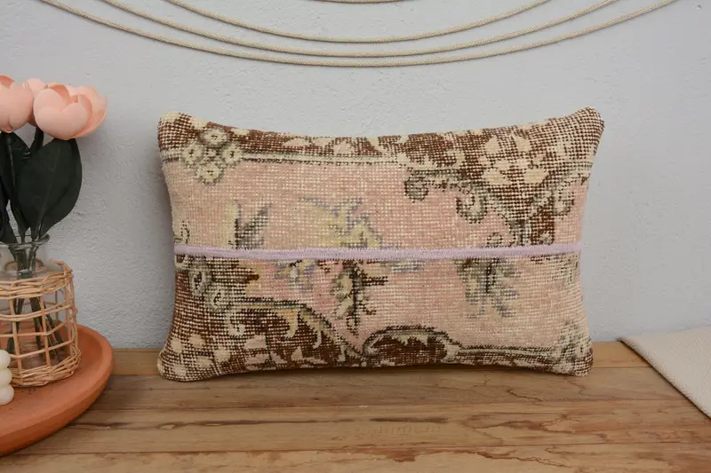 Throw Kilim Pillow, Vintage Pillow, Yoga Pillow Cover, Floor Pillow Case, 12x20 Beige Pillow Case, Ethnical Kilim Rug Pillow, Pillow - 2