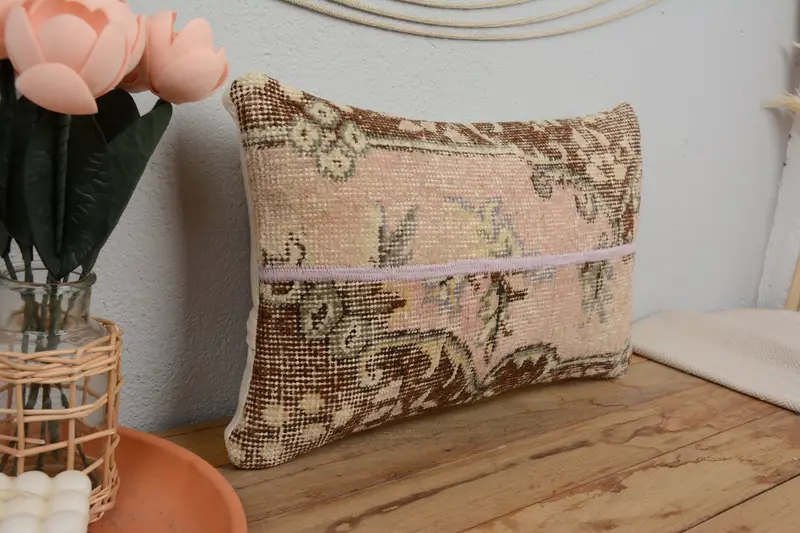 Throw Kilim Pillow, Vintage Pillow, Yoga Pillow Cover, Floor Pillow Case, 12x20 Beige Pillow Case, Ethnical Kilim Rug Pillow, Pillow - 1