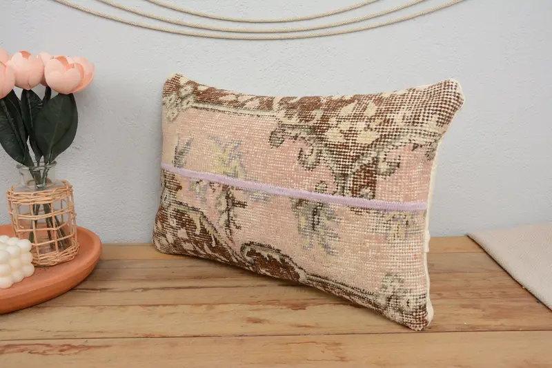 Throw Kilim Pillow, Vintage Pillow, Yoga Pillow Cover, Floor Pillow Case, 12x20 Beige Pillow Case, Ethnical Kilim Rug Pillow, Pillow - 4
