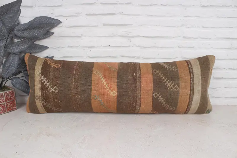 Turkish Pillow, 12x36 Brown Pillow, Boho Pillow, Decorative Pillow Cover, Cushion Cover, Ethnical Kilim Rug Pillow, Luxury Cushion Case - 1