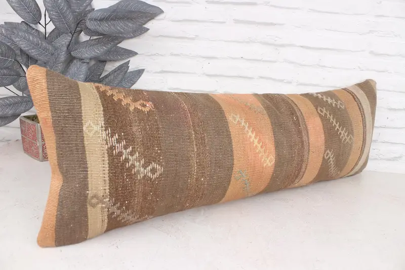 Turkish Pillow, 12x36 Brown Pillow, Boho Pillow, Decorative Pillow Cover, Cushion Cover, Ethnical Kilim Rug Pillow, Luxury Cushion Case - 3