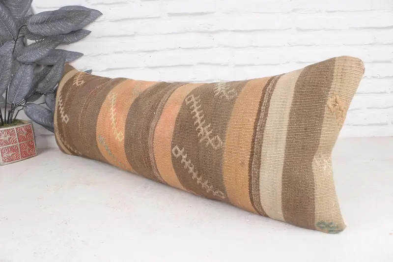 Turkish Pillow, 12x36 Brown Pillow, Boho Pillow, Decorative Pillow Cover, Cushion Cover, Ethnical Kilim Rug Pillow, Luxury Cushion Case - 4