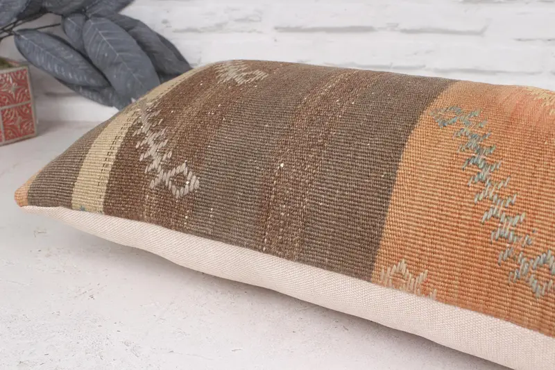 Turkish Pillow, 12x36 Brown Pillow, Boho Pillow, Decorative Pillow Cover, Cushion Cover, Ethnical Kilim Rug Pillow, Luxury Cushion Case - 6
