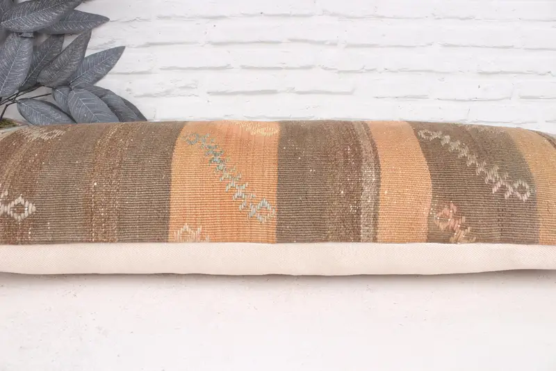 Turkish Pillow, 12x36 Brown Pillow, Boho Pillow, Decorative Pillow Cover, Cushion Cover, Ethnical Kilim Rug Pillow, Luxury Cushion Case - 5