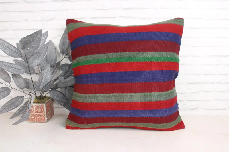 Turkish Pillow, Vintage Pillow, Couch Pillow Case, 24x24 Blue Cushion, Cushion Cover, Throw Kilim Pillow, Bolster Throw Cushion Cover - 1