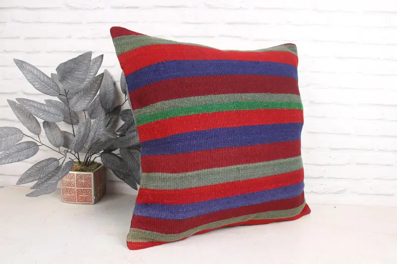 Turkish Pillow, Vintage Pillow, Couch Pillow Case, 24x24 Blue Cushion, Cushion Cover, Throw Kilim Pillow, Bolster Throw Cushion Cover - 3