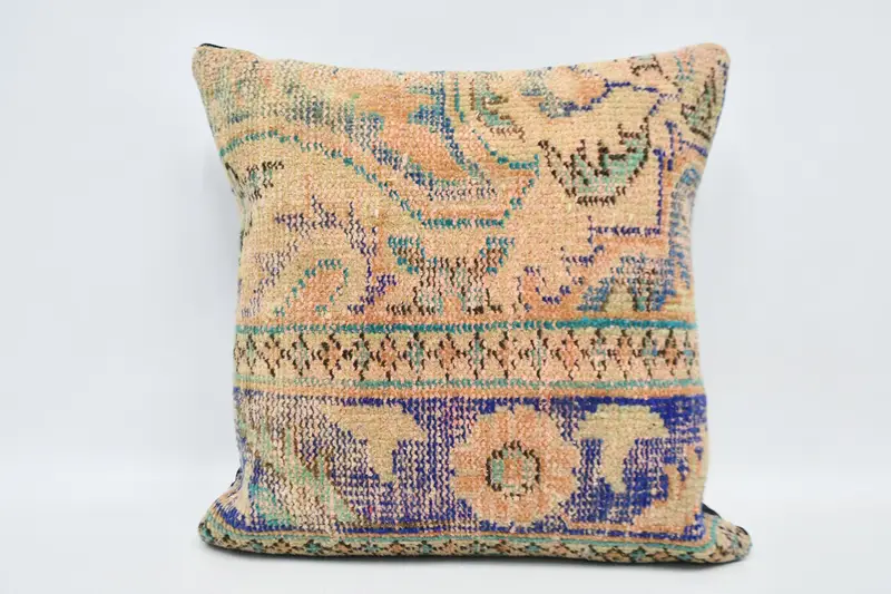 Cushion Cover, Kilim Cushion Sham, 20x20 Blue Cushion Cover, Sustainable Cushion, Home Decor Pillow, Interior Designer Pillow - 1