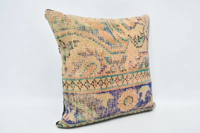Cushion Cover, Kilim Cushion Sham, 20x20 Blue Cushion Cover, Sustainable Cushion, Home Decor Pillow, Interior Designer Pillow - 3