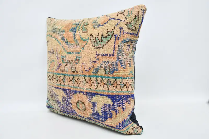 Cushion Cover, Kilim Cushion Sham, 20x20 Blue Cushion Cover, Sustainable Cushion, Home Decor Pillow, Interior Designer Pillow - 4