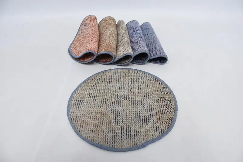 Böhmische runde Tischsets aus Baumwolle und Wolle, blaue und beige Tischsets