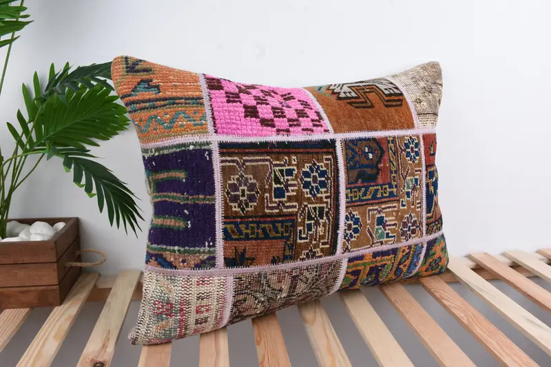 Cushion, 20x28 Brown Pillow, Home Decor Pillow, Vintage Pillow, Sofa Bolster Pillow Cover, Handmade Kilim Cushion, Bench Pillow, Knitted Pillow Sham - 4