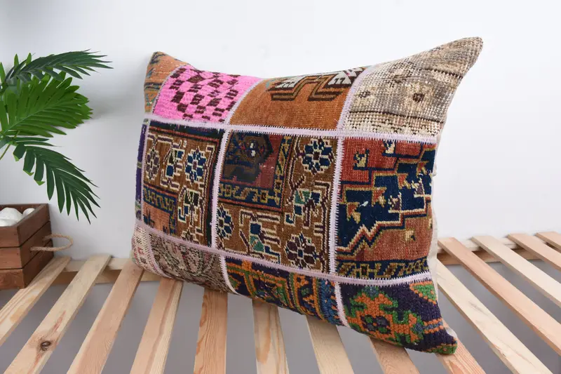 Cushion, 20x28 Brown Pillow, Home Decor Pillow, Vintage Pillow, Sofa Bolster Pillow Cover, Handmade Kilim Cushion, Bench Pillow, Knitted Pillow Sham - 5