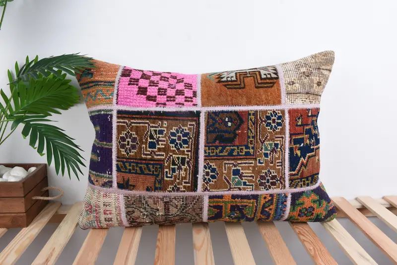 Cushion, 20x28 Brown Pillow, Home Decor Pillow, Vintage Pillow, Sofa Bolster Pillow Cover, Handmade Kilim Cushion, Bench Pillow, Knitted Pillow Sham - 1