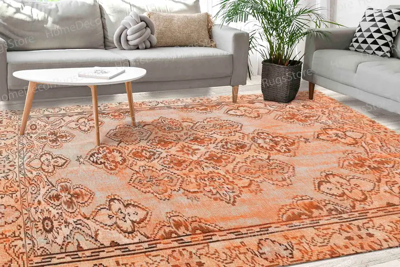 Vintage Madalyon Baskılı Halı, Antik Çiçek Desenli, Sıcak Tonlar