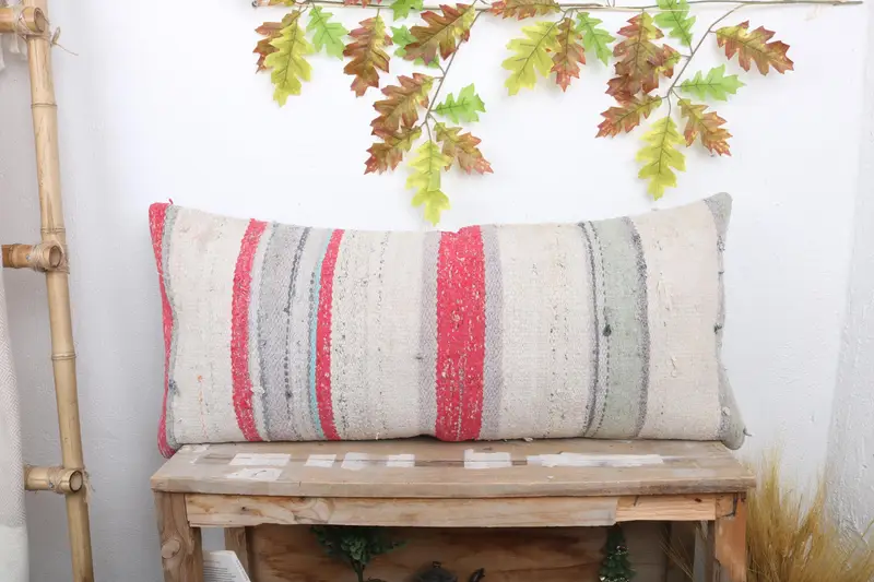 Cushion Cover, Antique Pillows, Ethnical Kilim Rug Pillow, Kilim Pillow Cover, One Of A Kind Pillow Case, 16x36 White Pillow Cover - 1