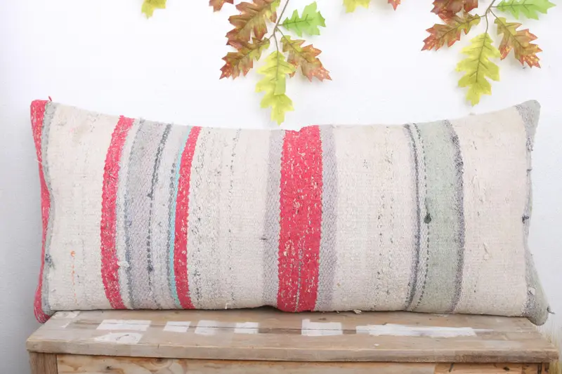 Cushion Cover, Antique Pillows, Ethnical Kilim Rug Pillow, Kilim Pillow Cover, One Of A Kind Pillow Case, 16x36 White Pillow Cover - 2