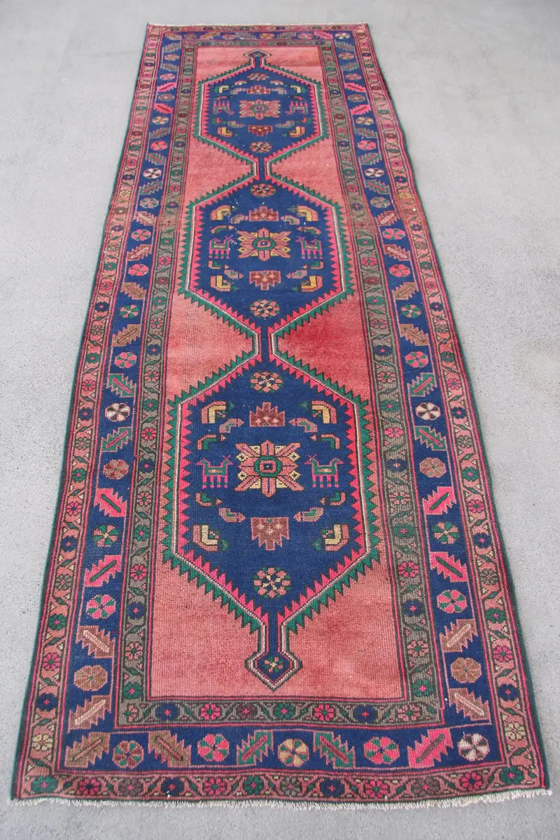 Red and Blue Ombré Rug, 3,3x9,8 ft Chic Decor