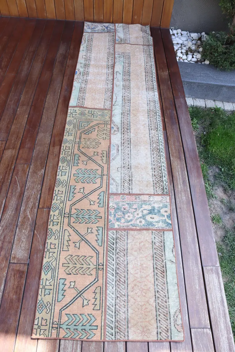 Handmade Orange Blue Oriental Rug, 2,1x8,9 ft