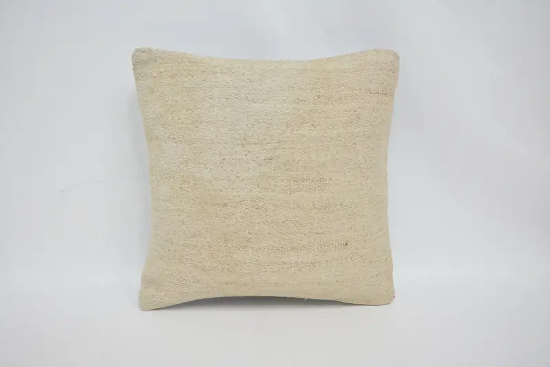 Vintage Kilim Pillow, Handmade Throw Cushion Case, Cushion Case, Pillow for Sofa, Kilim Cushion Sham, Garden Pillow Sham, 16x16 Beige Pillow Cover - 1