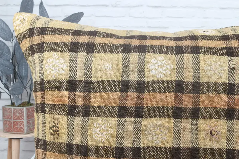 Kilim Pillow Cover, Cushion Case, 28x28 Yellow Cushion Case, Boho Pillow, Comfy Throw Cushion, Pattern Throw Cushion, Pillow for Sofa - 5