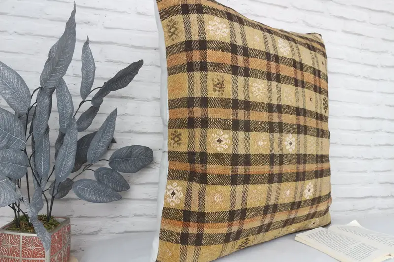 Kilim Pillow Cover, Cushion Case, 28x28 Yellow Cushion Case, Boho Pillow, Comfy Throw Cushion, Pattern Throw Cushion, Pillow for Sofa - 3