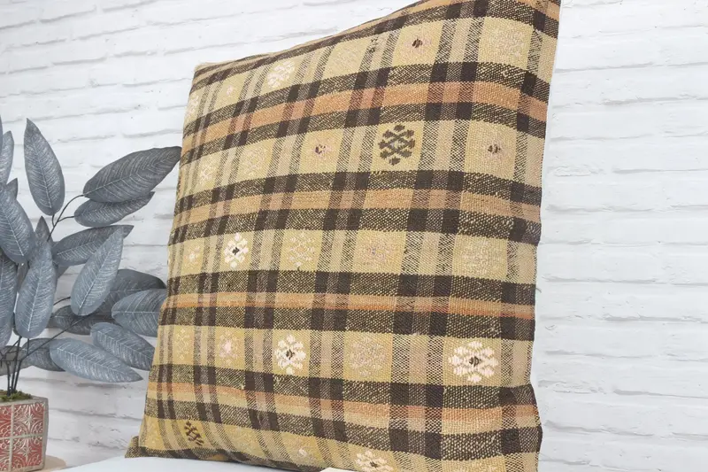 Kilim Pillow Cover, Cushion Case, 28x28 Yellow Cushion Case, Boho Pillow, Comfy Throw Cushion, Pattern Throw Cushion, Pillow for Sofa - 4