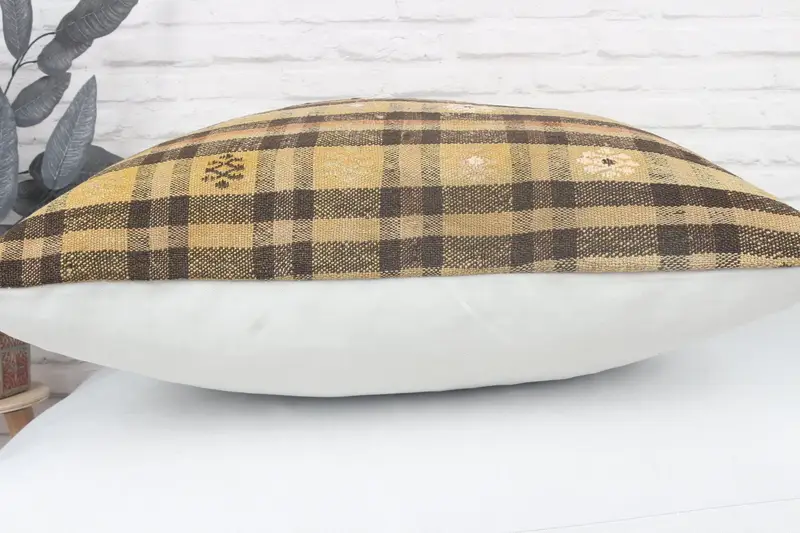 Kilim Pillow Cover, Cushion Case, 28x28 Yellow Cushion Case, Boho Pillow, Comfy Throw Cushion, Pattern Throw Cushion, Pillow for Sofa - 6