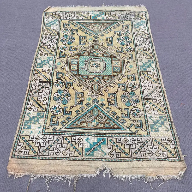 4x6.4 ft Turkish Oushak Rug, Vintage Rug, Yellow Floral Wool Rug - 1
