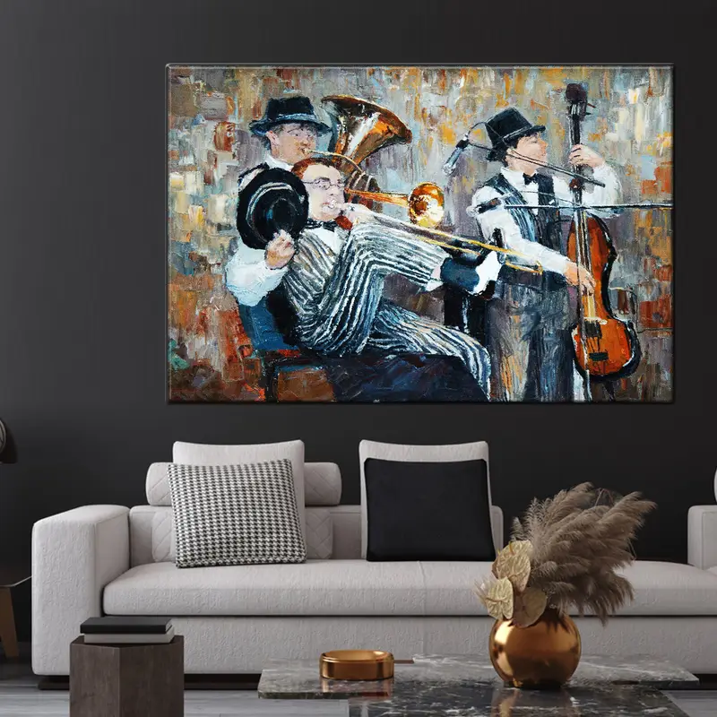Abstract Jazz Art, Jazz Wall Art, African American Art, Music Wall Art, Jazz Oil Painting Print, Jazz Canvas, Pianist, Saxophone Jazz  Art - 3